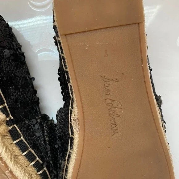 Sam Edelman Espadrille Sequin Detail Black Slip On Flats 8 - Picture 9 of 10